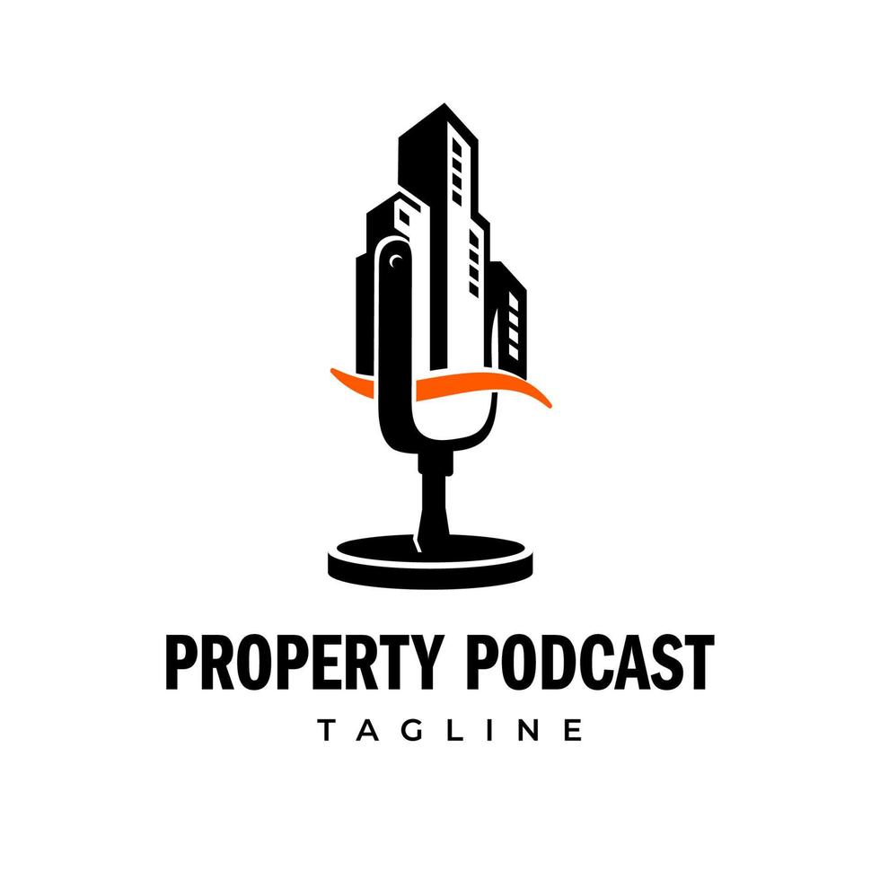 Retro-Mikrofon-Immobilien-Podcast-Logo-Vorlage vektor