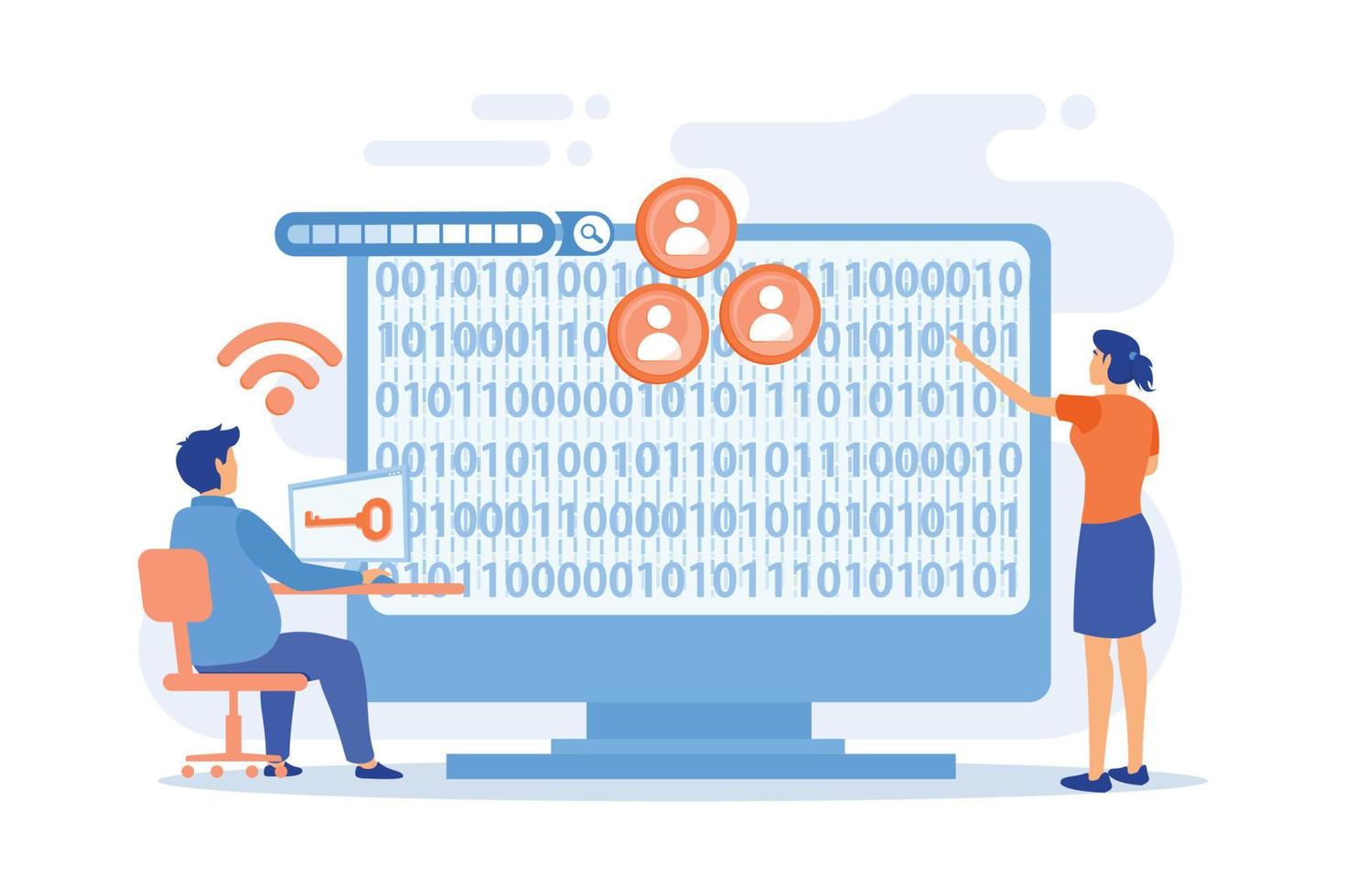 hacker sammankomst mål individer känslig data och framställning den offentlig. doxande, sammankomst uppkopplad information, dataintrång utnyttja resultat begrepp. platt vektor modern illustration