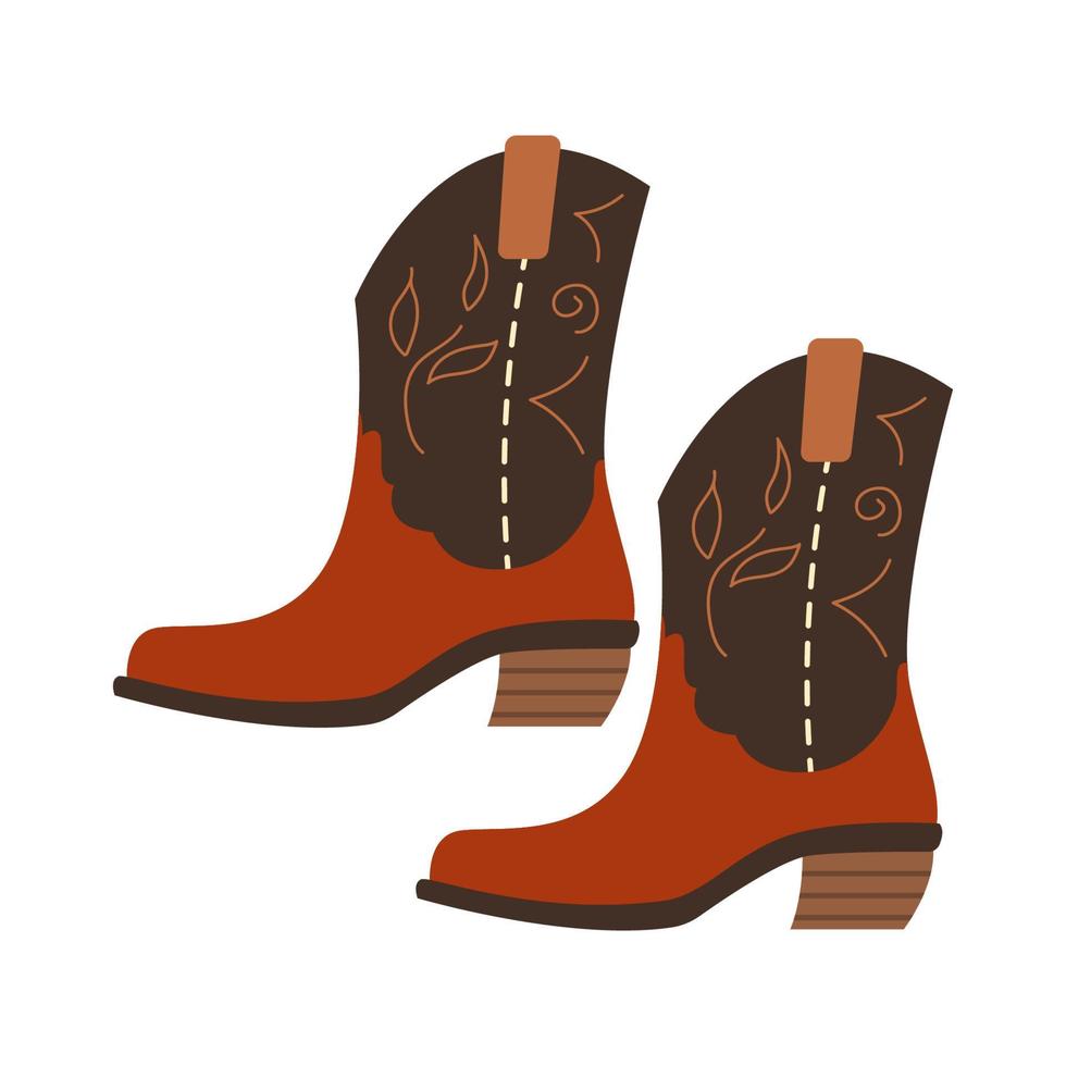 Paar trendige Cowboystiefel im Bohème-Stil. Wildleder modische Schuhe für Frauen. flache Cartoon-Vektor-Illustration isoliert auf weißem Hintergrund vektor