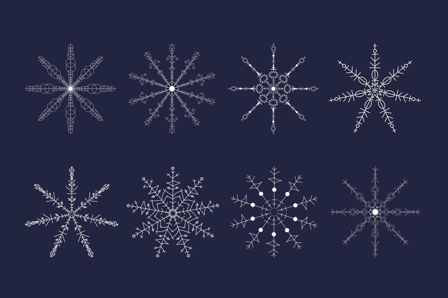 schönes weißes schneeflockenset für weihnachtswinterdesign. neujahrsverzierung. flache linie vektorillustration vektor