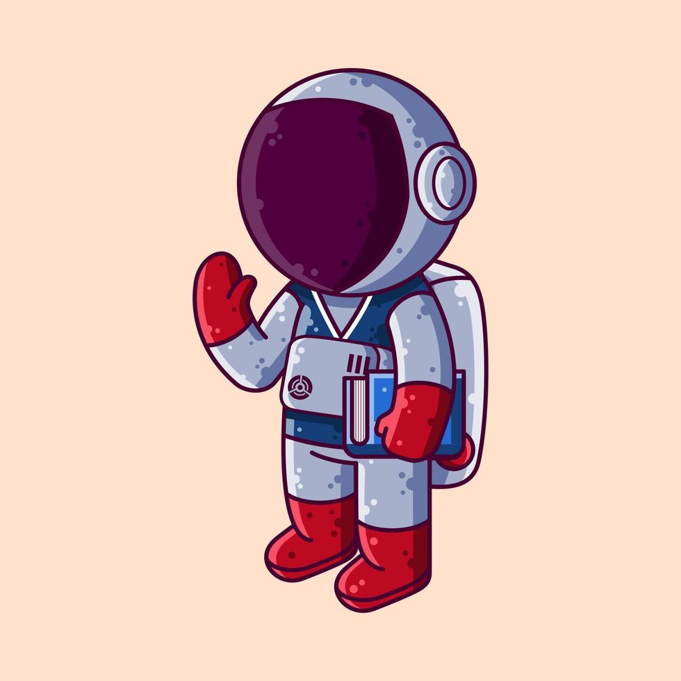 niedlicher astronautenstudent, der buchkarikatur-vektorillustration hält. Cartoon-Stil-Ikone oder Maskottchen-Charaktervektor. vektor