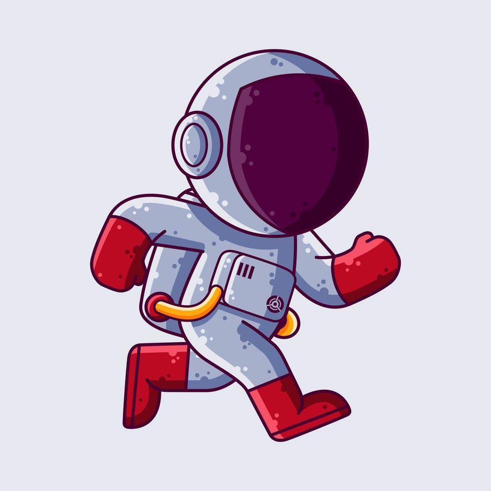 niedlicher astronaut, der karikaturvektorillustration läuft. Cartoon-Stil-Ikone oder Maskottchen-Charaktervektor. vektor