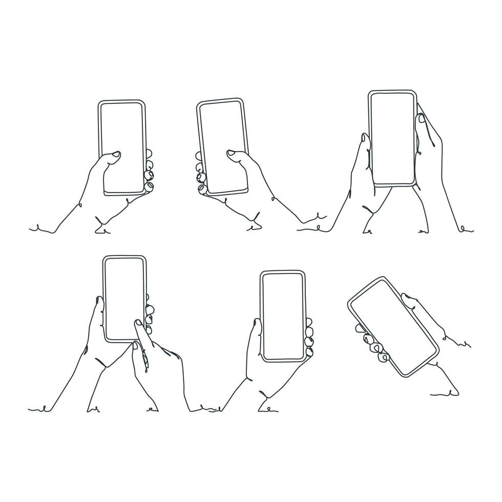 kontinuierliche Linienzeichnung einer Person, die ein Smartphone hält, ein Smartphone in der Hand hält vektor
