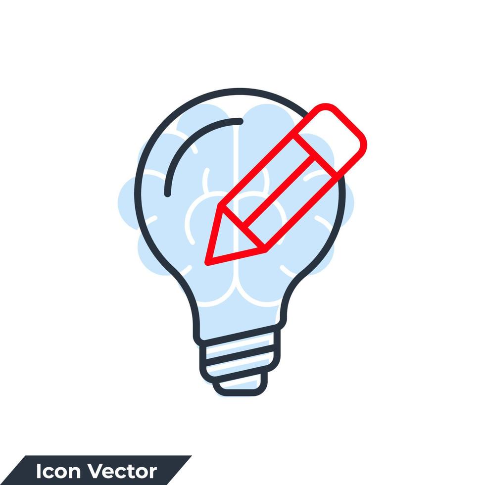 ljus Glödlampa och penna ikon logotyp vektor illustration. innovation symbol mall för grafisk och webb design samling