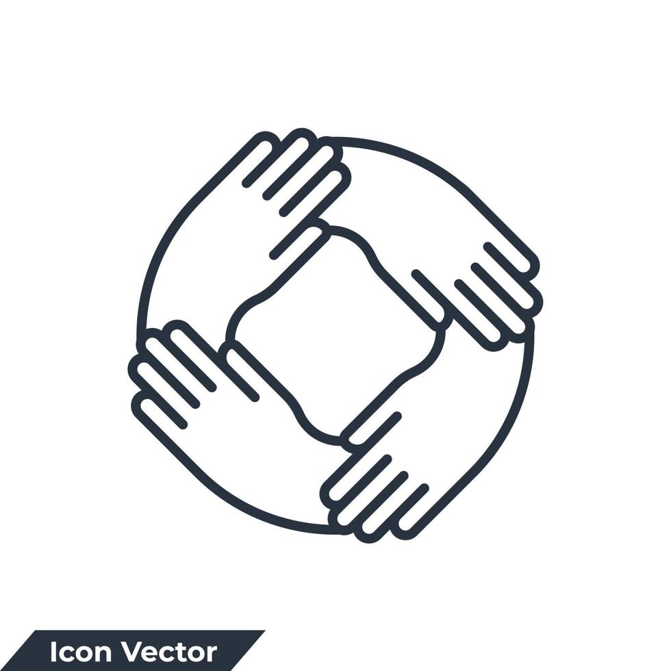 fyra händer innehav tillsammans för handled ikon logotyp vektor illustration. lagarbete symbol mall för grafisk och webb design samling