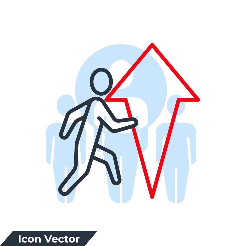 Leistung-Symbol-Logo-Vektor-Illustration. geschäftsmann in richtung pfeil nach oben richtungssymbolvorlage für grafik- und webdesignsammlung vektor