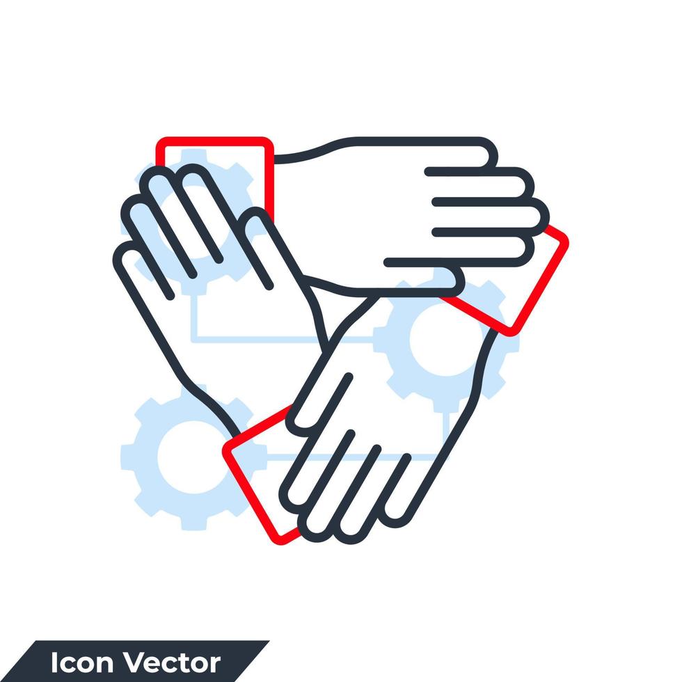 Zusammenarbeit Symbol Logo Vektor Illustration. Drei Hände unterstützen sich gegenseitig Symbolvorlage für Grafik- und Webdesign-Sammlung