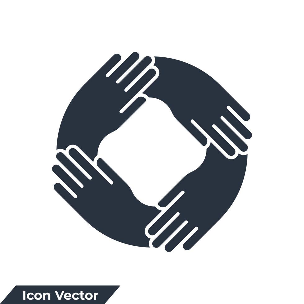 fyra händer innehav tillsammans för handled ikon logotyp vektor illustration. lagarbete symbol mall för grafisk och webb design samling