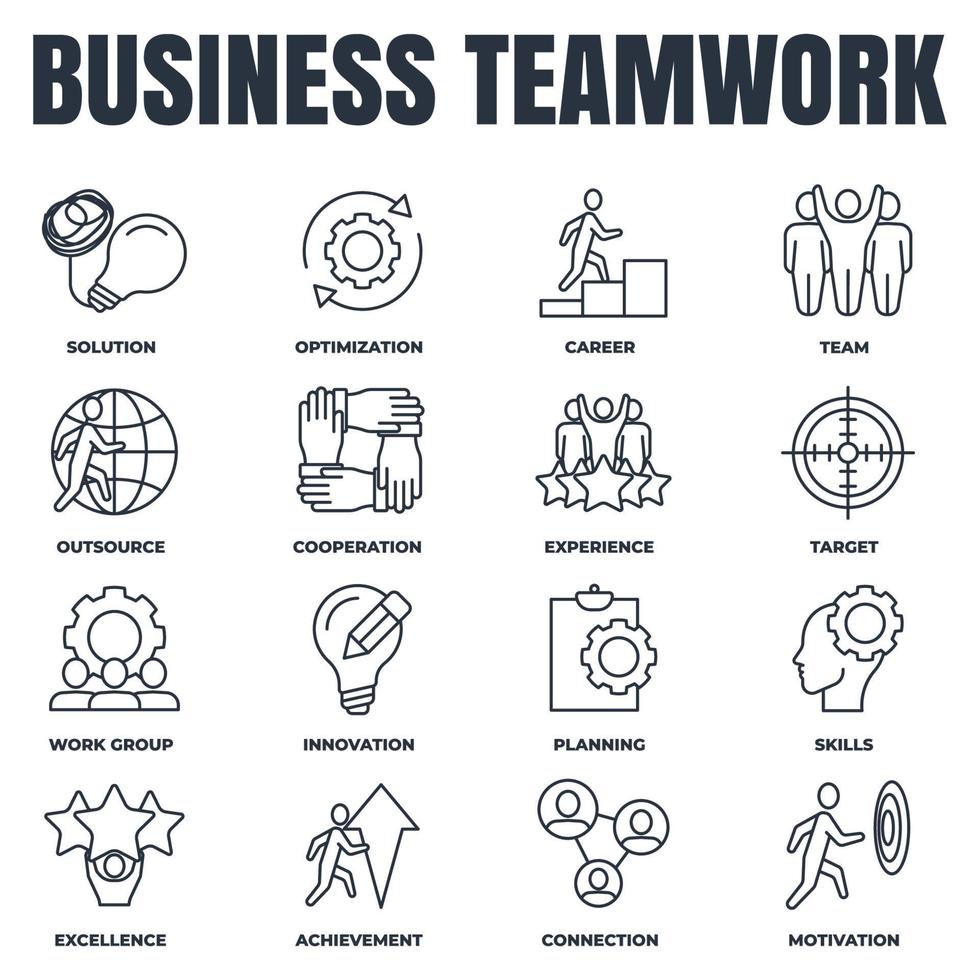 Satz von Business-Teamwork-Symbol-Logo-Vektor-Illustration. zusammenarbeit, fähigkeiten, optimierung, erfahrung, ziel, leistung, karriere und mehr paketsymbolvorlage für grafik- und webdesignsammlung vektor