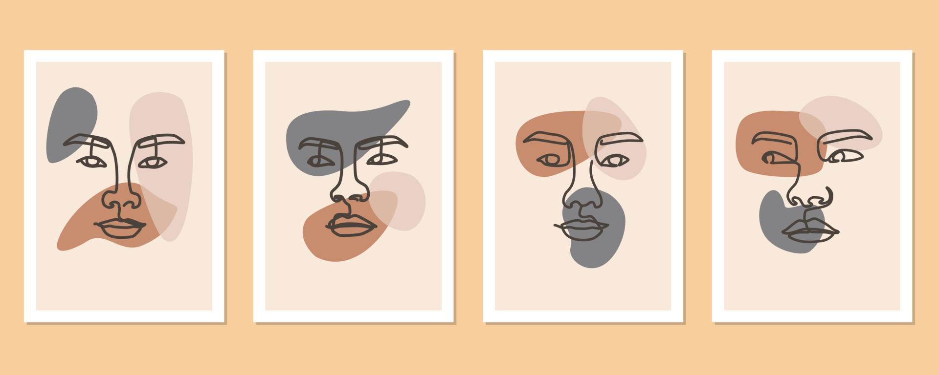 abstrakt samtida linje porträtt ansikte boho affisch mall samling vektor