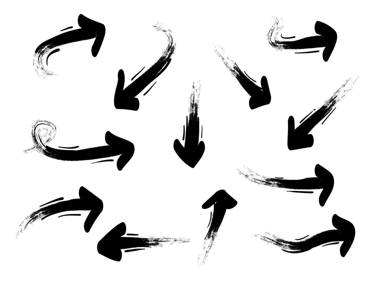 handgezeichnete pinselpfeile gesetzt. Pfeilsymbol mit verschiedenen Richtungen. Doodle-Vektor-Illustration. isoliert auf weißem Hintergrund vektor