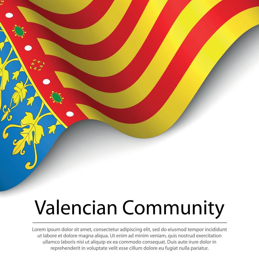 Die wehende Flagge der valencianischen Gemeinschaft ist eine Region Spaniens auf Weiß vektor