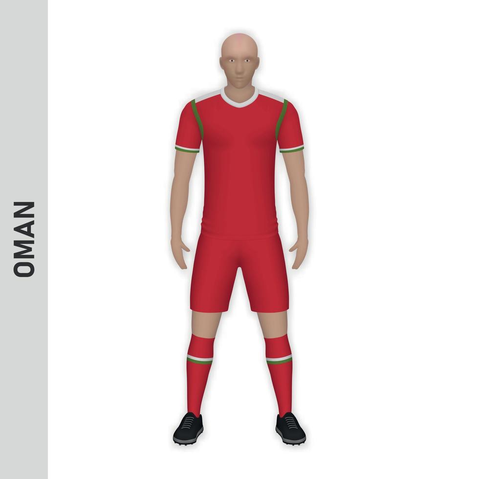 3d realistisk fotboll spelare mockup. oman fotboll team utrustning templa vektor