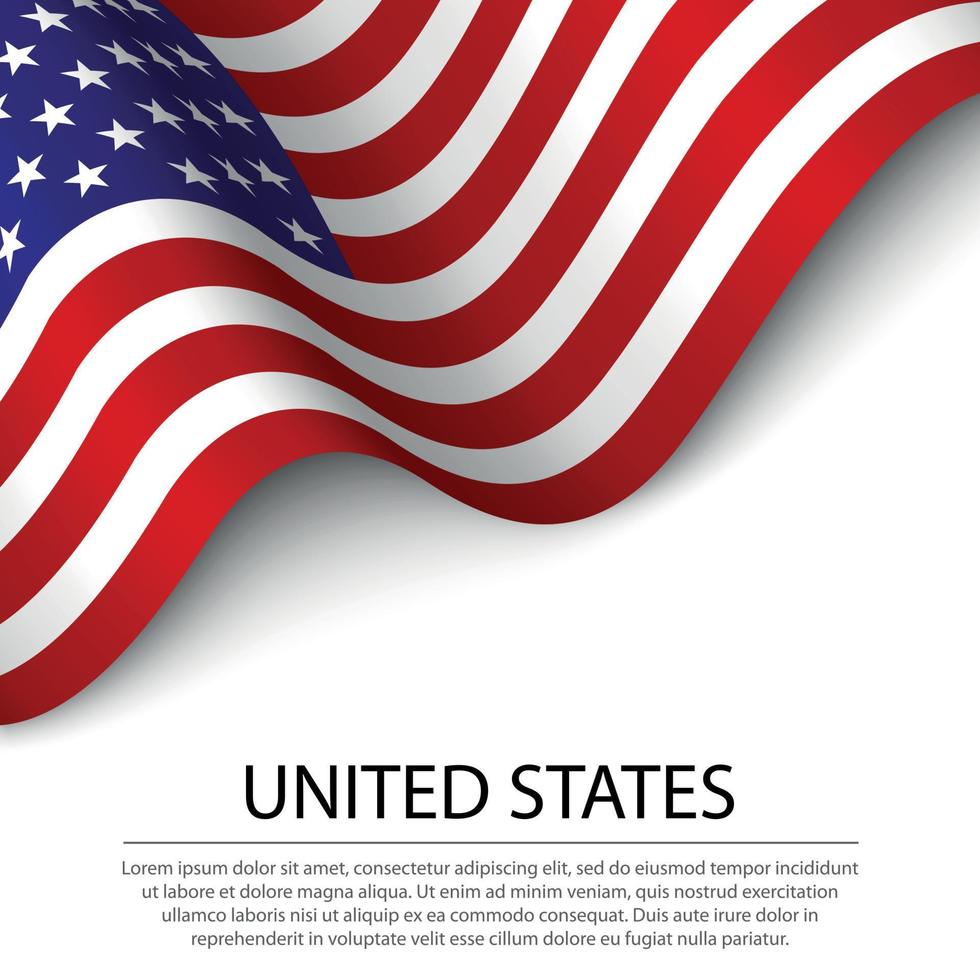 schwenkende Flagge der Vereinigten Staaten auf weißem Hintergrund. Fahne oder Band vektor