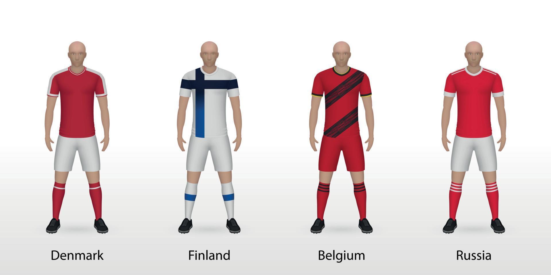 dänemark, finnland, belgien, russland fußballnationalmannschaften so eingestellt vektor