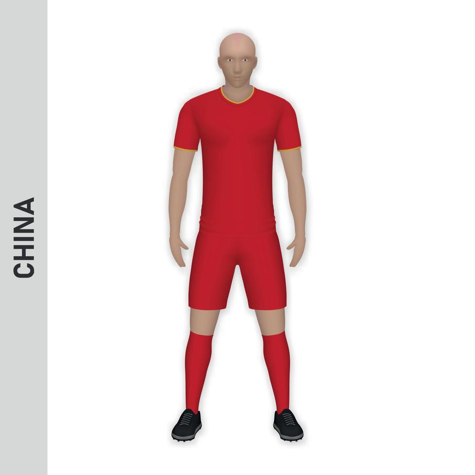 3D-realistisches Fußballspieler-Mockup. China-Fußballmannschaftsausrüstung templ vektor