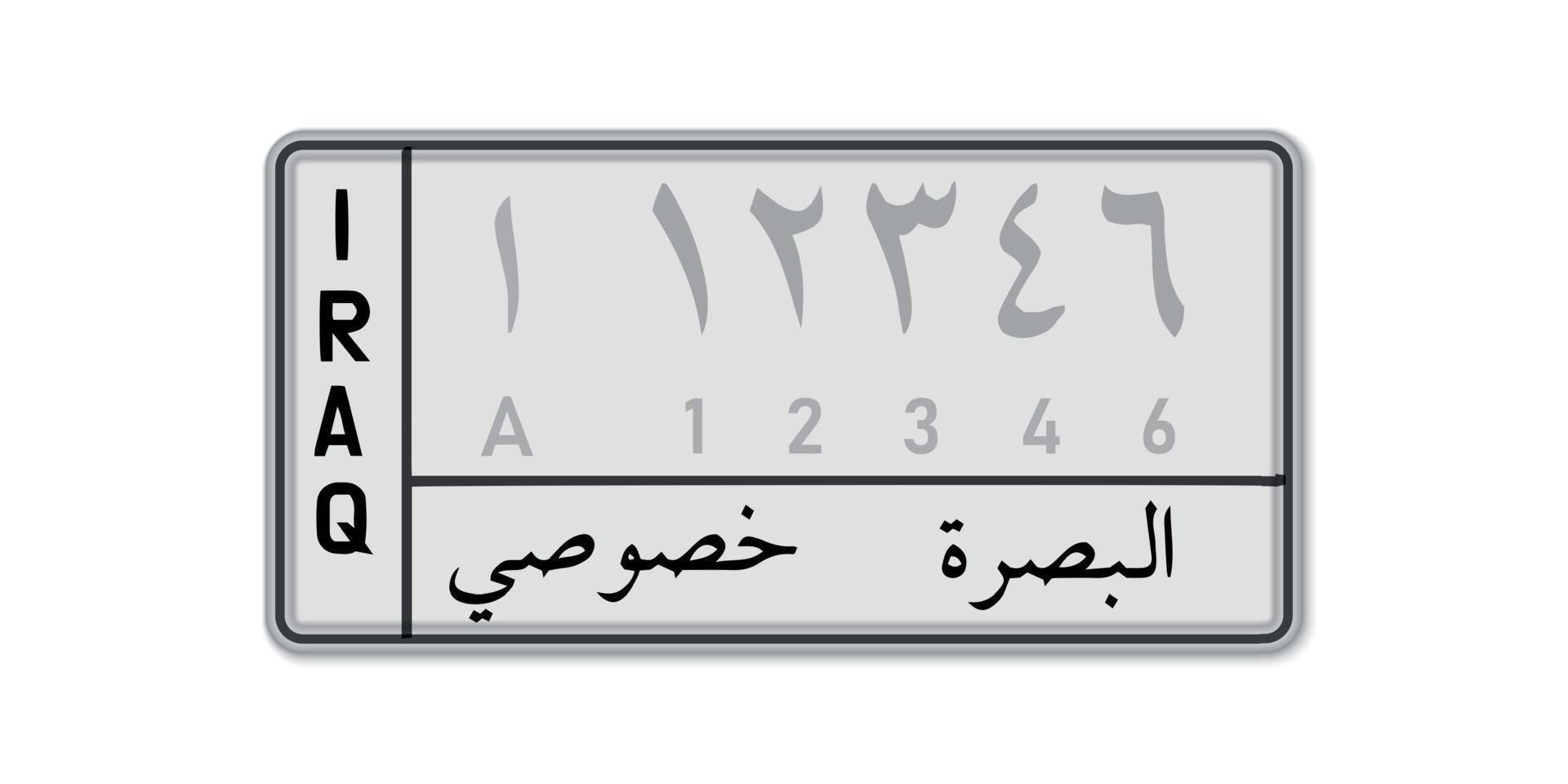 Nummernschild . Kfz-Zulassungsschein des Irak. innerhalb vektor