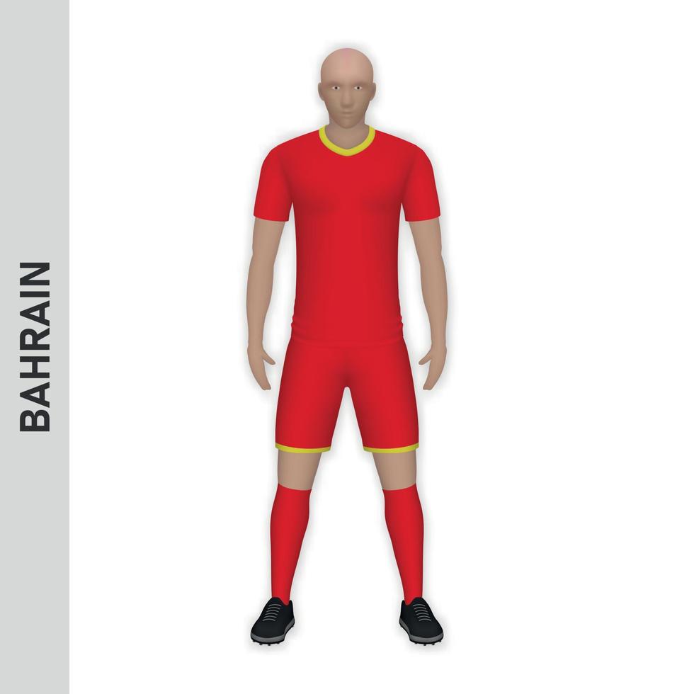 3d realistisk fotboll spelare mockup. bahrain fotboll team utrustning tem vektor