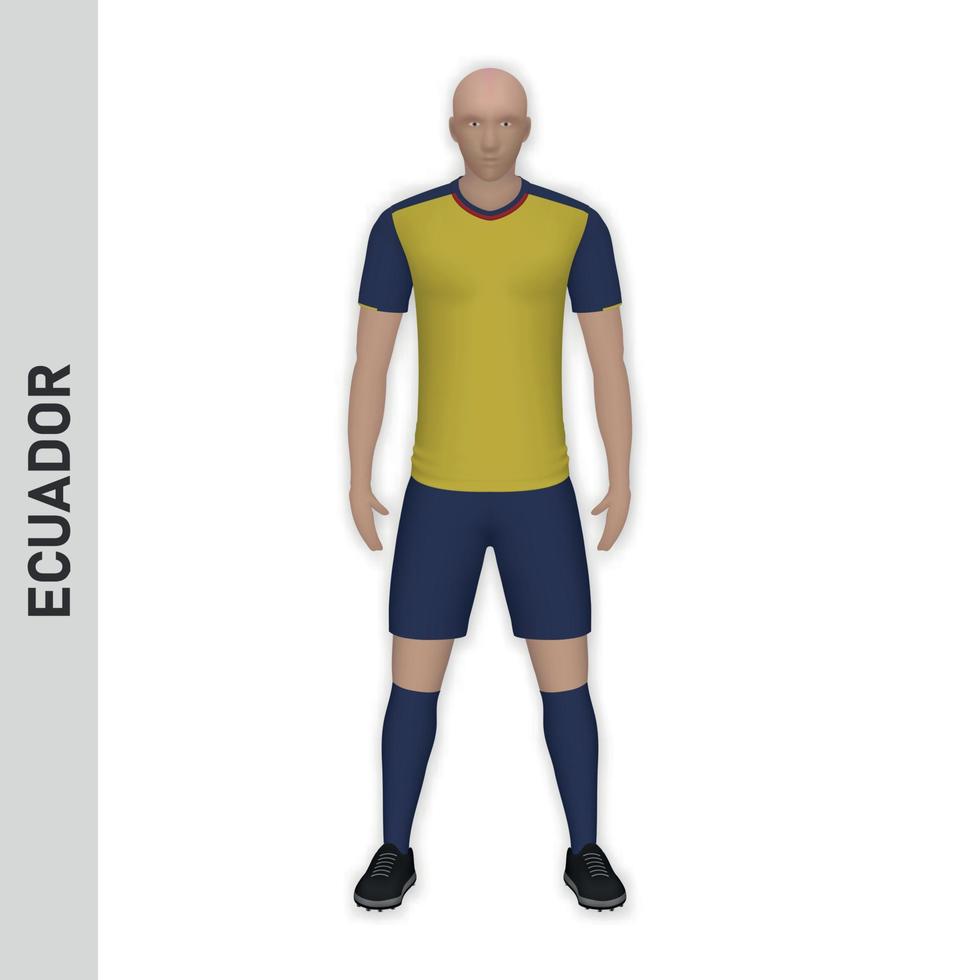 3d realistisk fotboll spelare mockup. ecuador fotboll team utrustning tem vektor