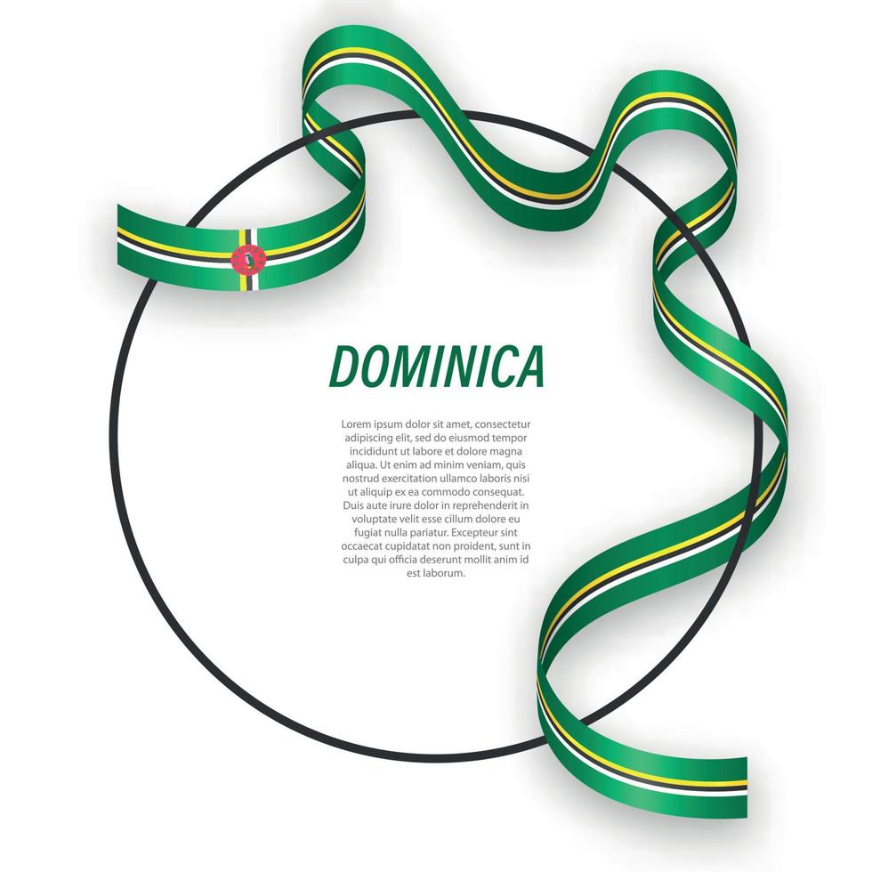 vinka band flagga av dominica på cirkel ram. mall för ind vektor
