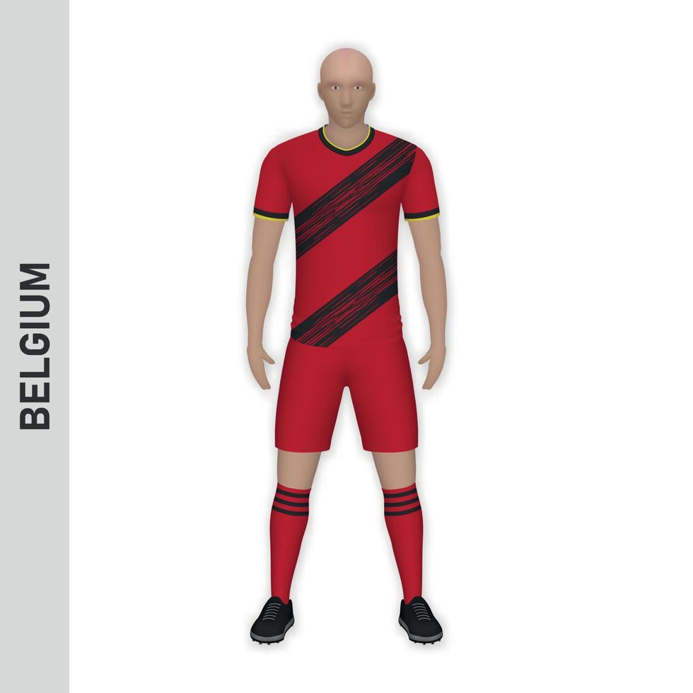 3D-realistisches Fußballspieler-Mockup. Trikot der belgischen Fußballmannschaft vektor