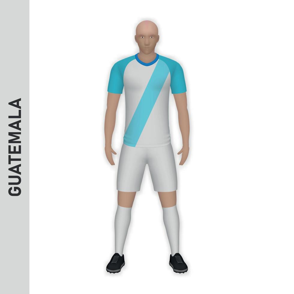 3d realistisk fotboll spelare mockup. guatemala fotboll team utrustning t vektor