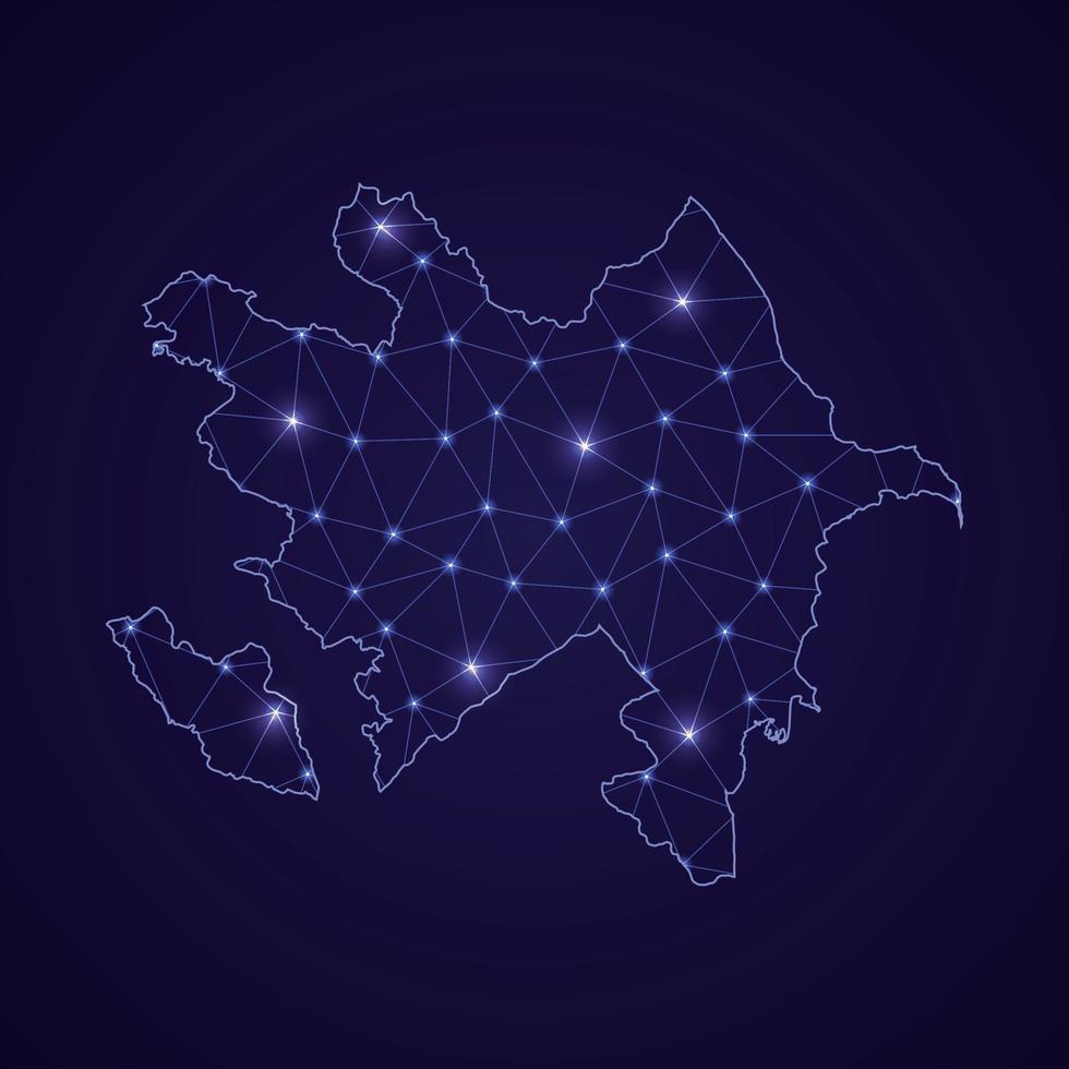 digitale netzkarte von aserbaidschan. abstrakte verbindungslinie und punkt vektor