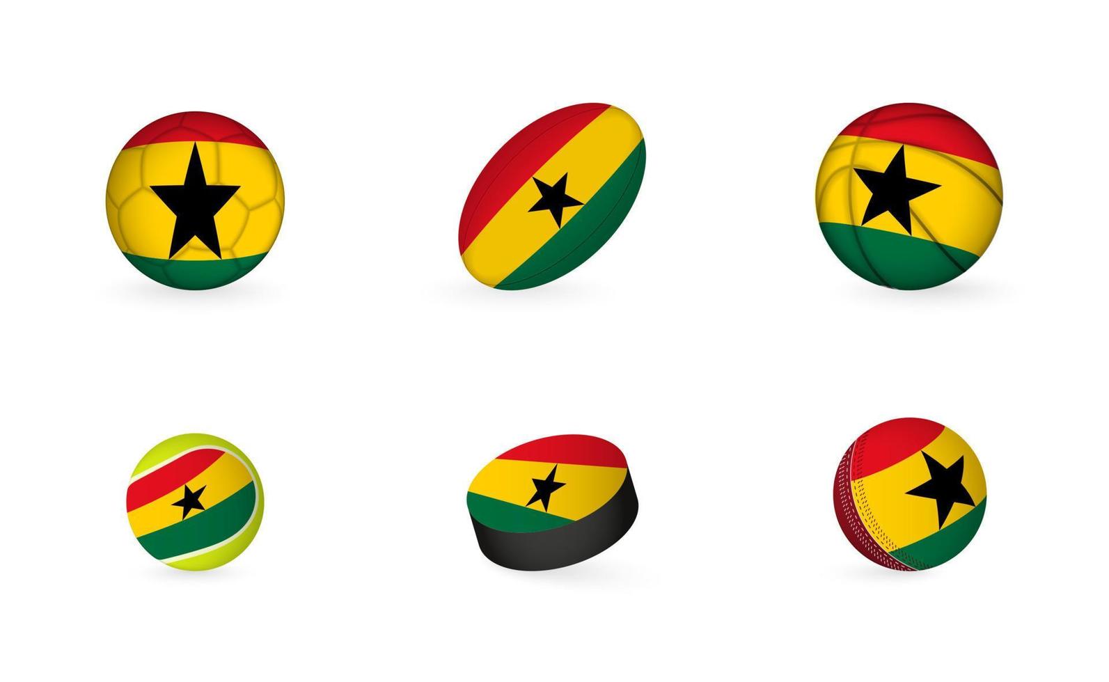 Sportgeräte mit Flagge von Ghana. Sport-Icon-Set. vektor