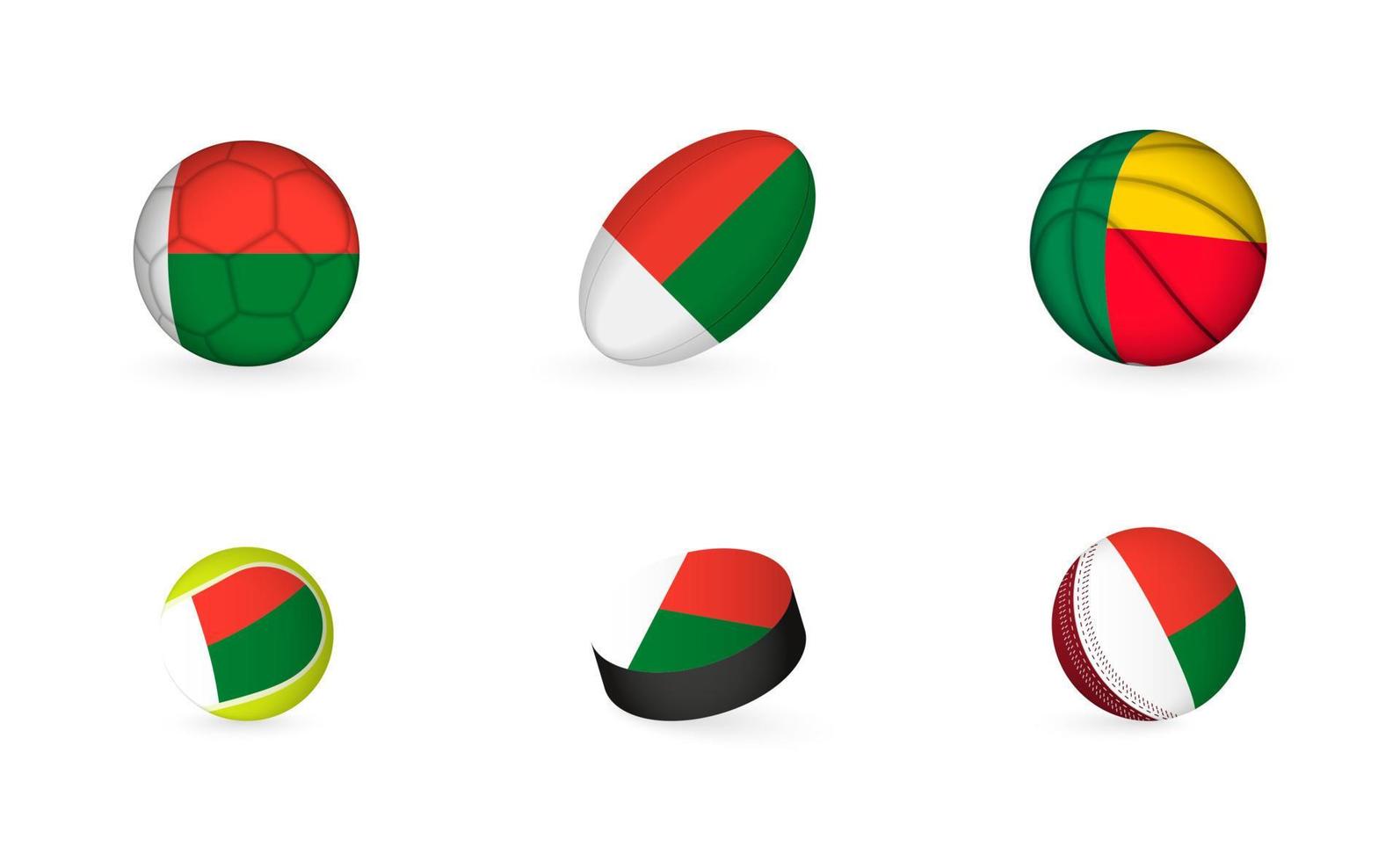 sportgeräte mit flagge von madagaskar. Sport-Icon-Set. vektor