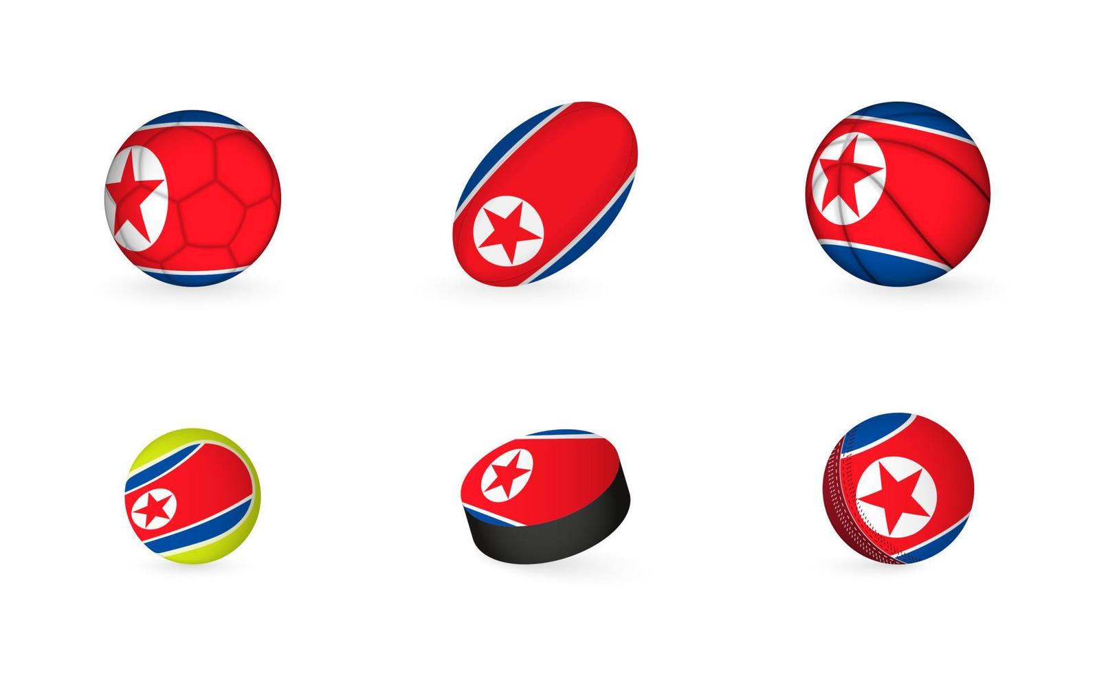 sportgeräte mit flagge von nordkorea. Sport-Icon-Set. vektor