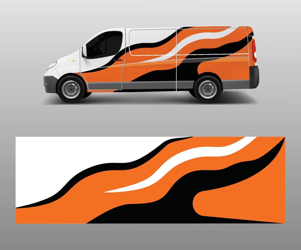 Fahrzeug-Aufkleber-Wrap-Design Cargo-Van-Vektor. grafische abstrakte wellenhintergrunddesigns für das branding von werbeunternehmen vektor