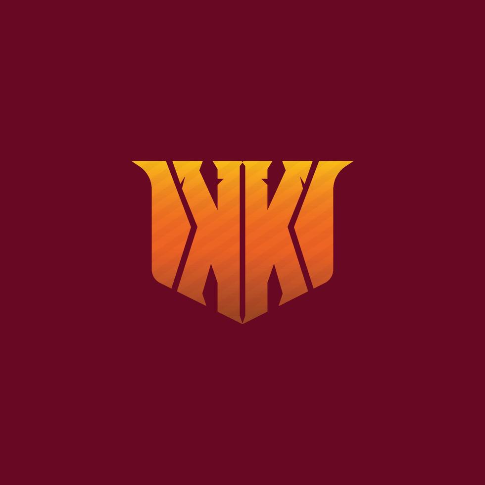 Spiegelbuchstabe kk mit Gelb-Orange-Effekt. logo für spiel-, hobby-, militär- oder modegeschäft. E-Sport-Buchstabe kk-Logo-Design-Konzept-Vorlage vektor