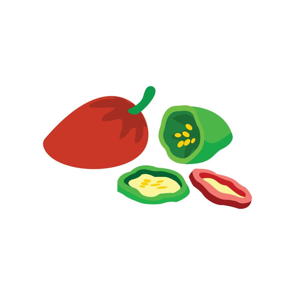 auf weißem Hintergrund, eine Vektorillustration von bunten Paprika. grüne und rote Paprika, geschnitten vektor