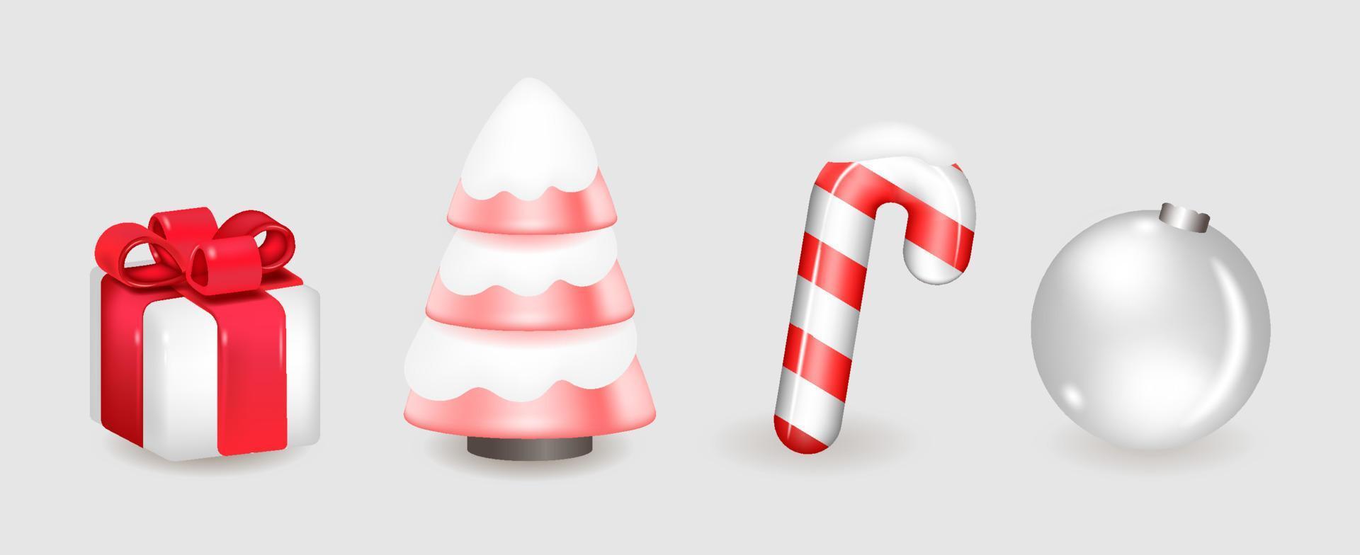 jul uppsättning 3d jul träd gåva godis och ballong vektor illustration