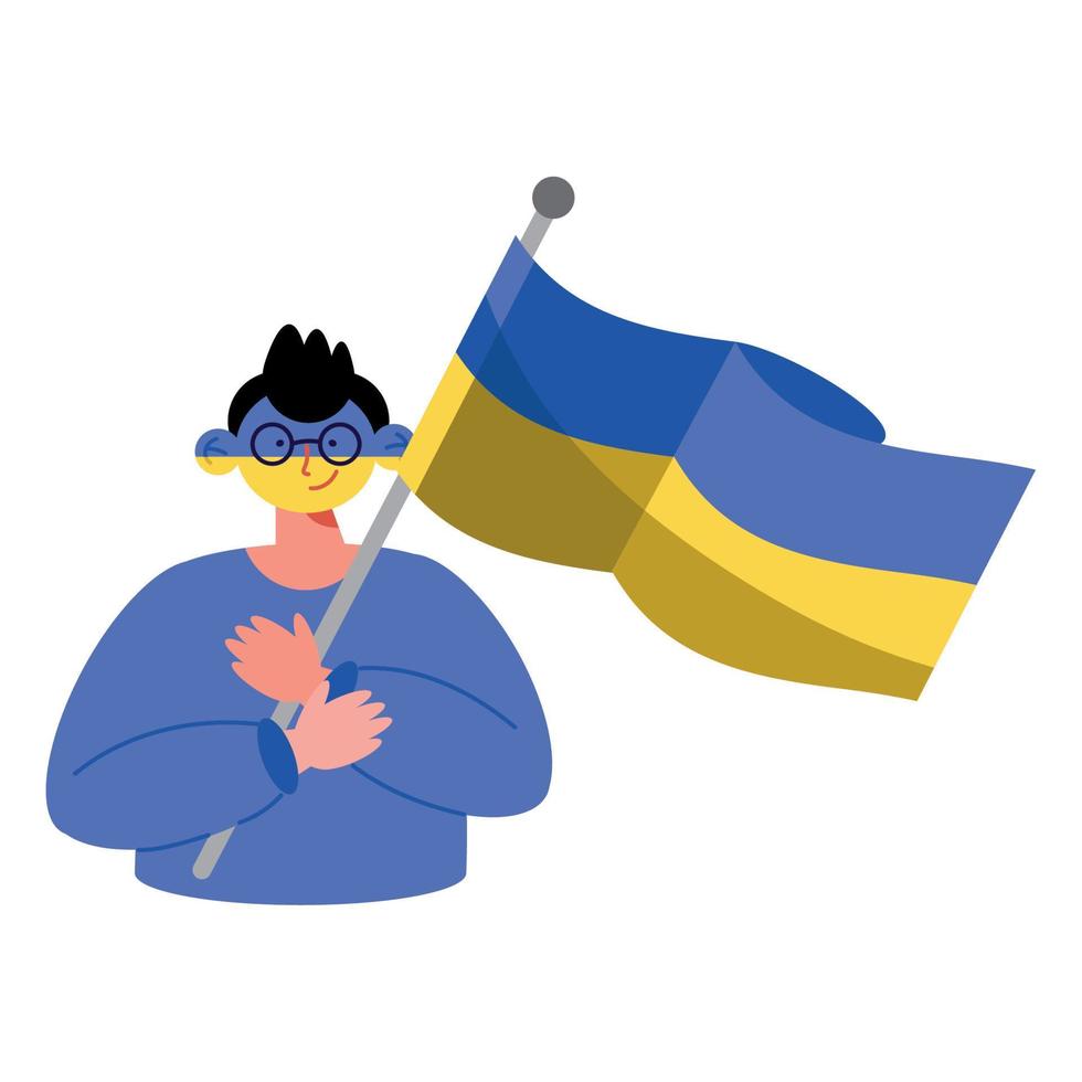 mann, der ukraine-flagge schwenkt vektor