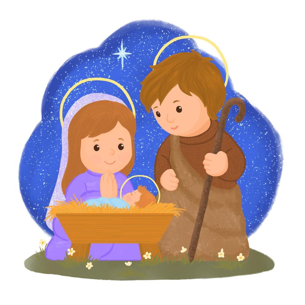 födelse av Jesus, Lycklig jul hälsning kort. vektor