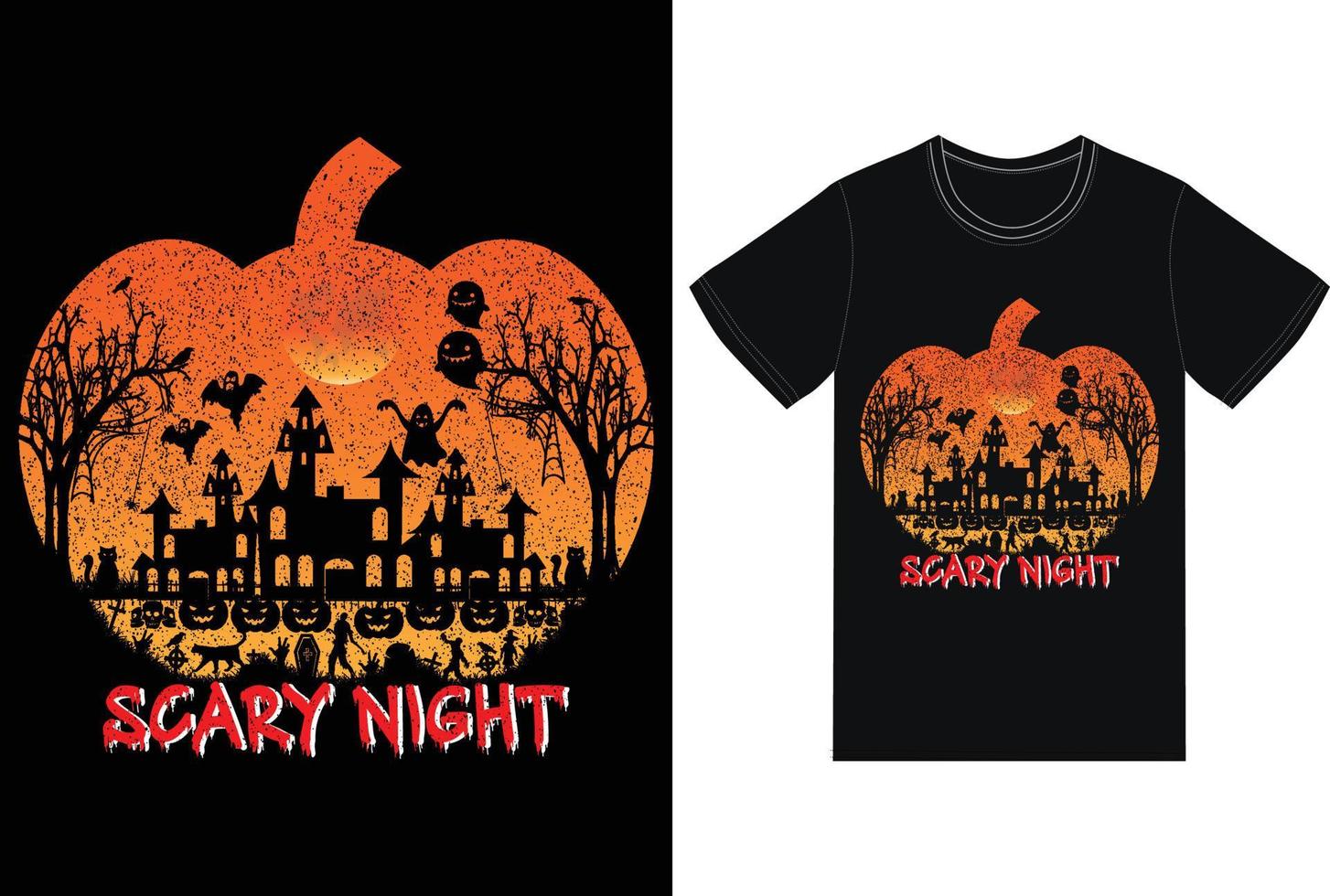 halloween dag t skjorta design. halloween pumpa bakgrund skrämmande natt vektor illustration