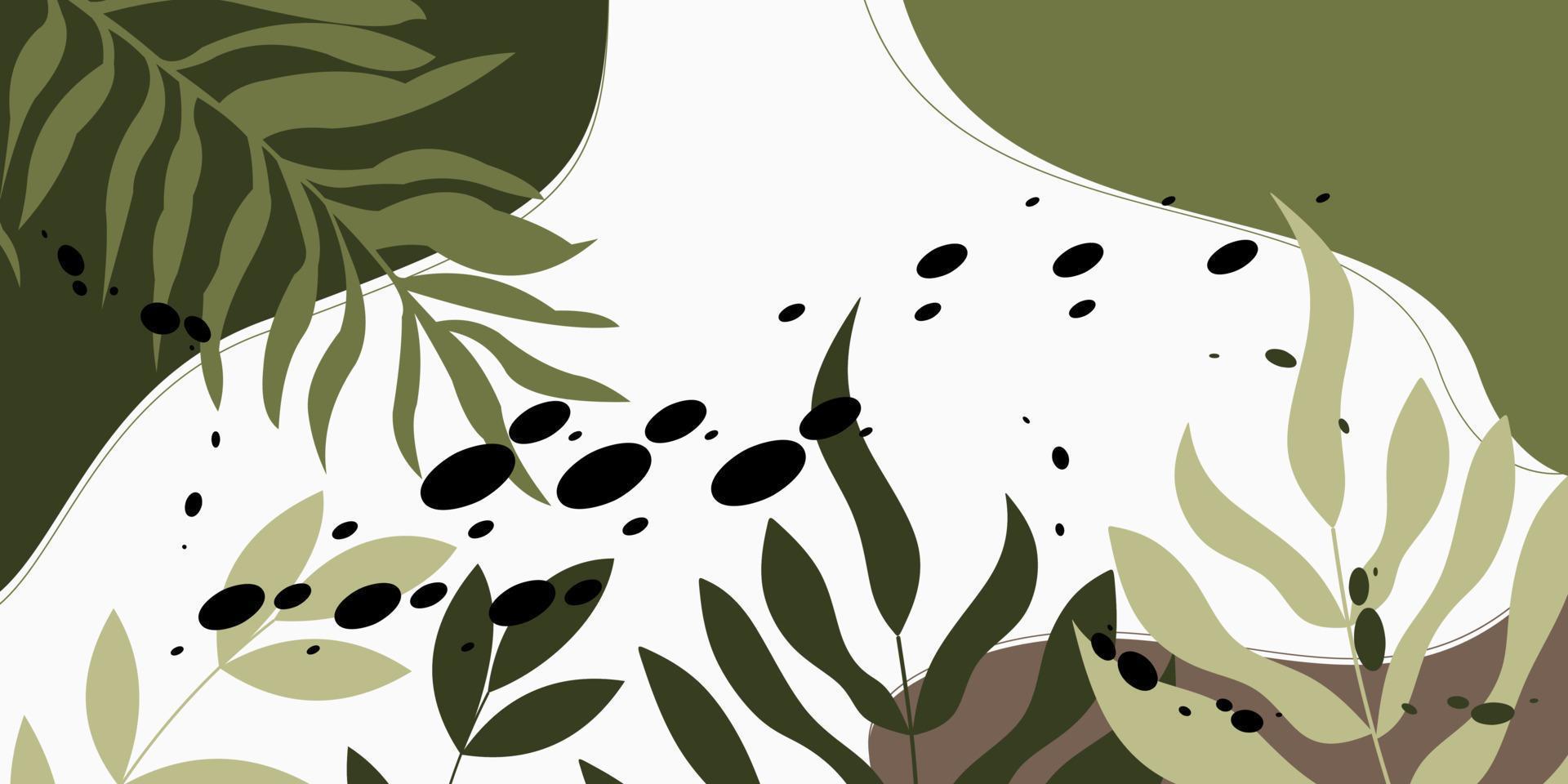 satz von botanischen wandkunstvektoren. ästhetisches laub handgezeichnete kunst. abstraktes Pflanzenkunstdesign für Poster, Wohnkultur, Cover, Tapete. vektor