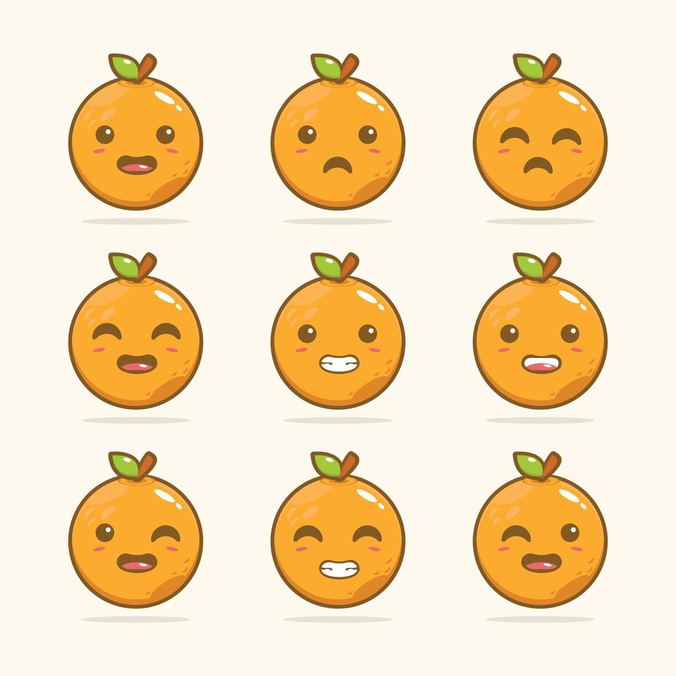 söt kawai ljuv orange frukt illustration design vektor grafik