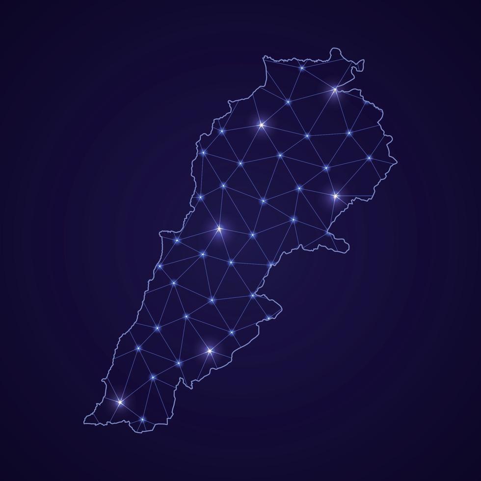 digitale netzkarte des libanon. abstrakte verbindungslinie und punkt vektor