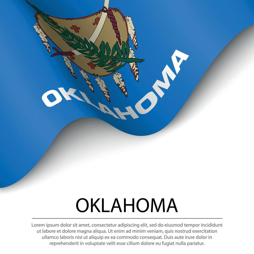 schwenkende flagge von oklahoma ist ein bundesstaat der usa auf weißem hintergrund. vektor