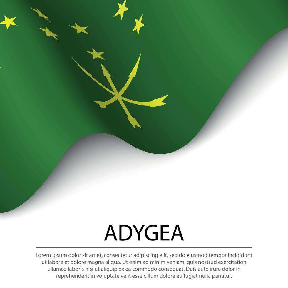 Wehende Flagge von Adygea ist eine Region Russlands auf weißem Hintergrund. vektor