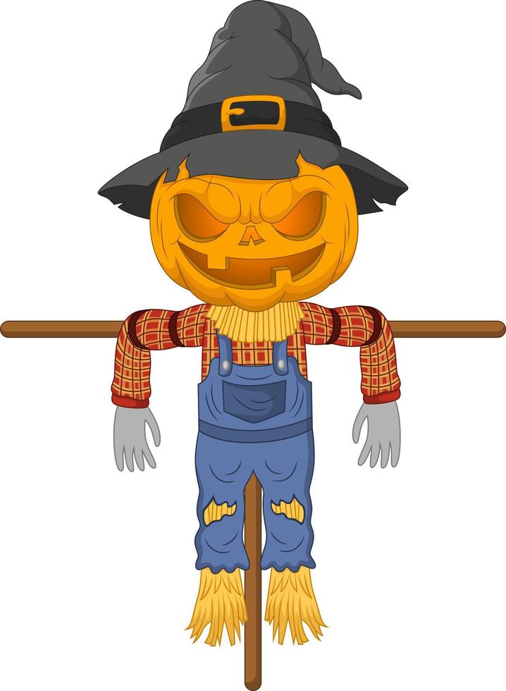 skrämmande halloween scarecrow pumpa tecknad serie vektor