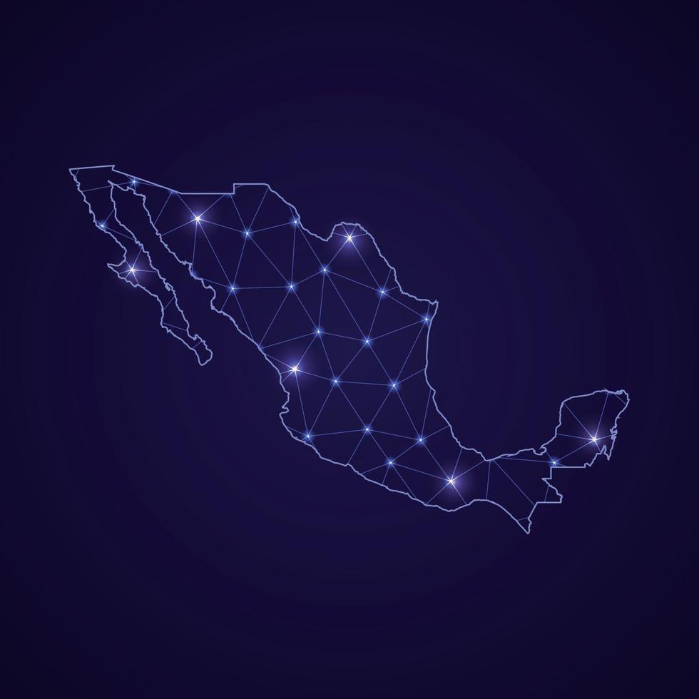 digitale netzwerkkarte von mexiko. abstrakte verbindungslinie und punkt vektor