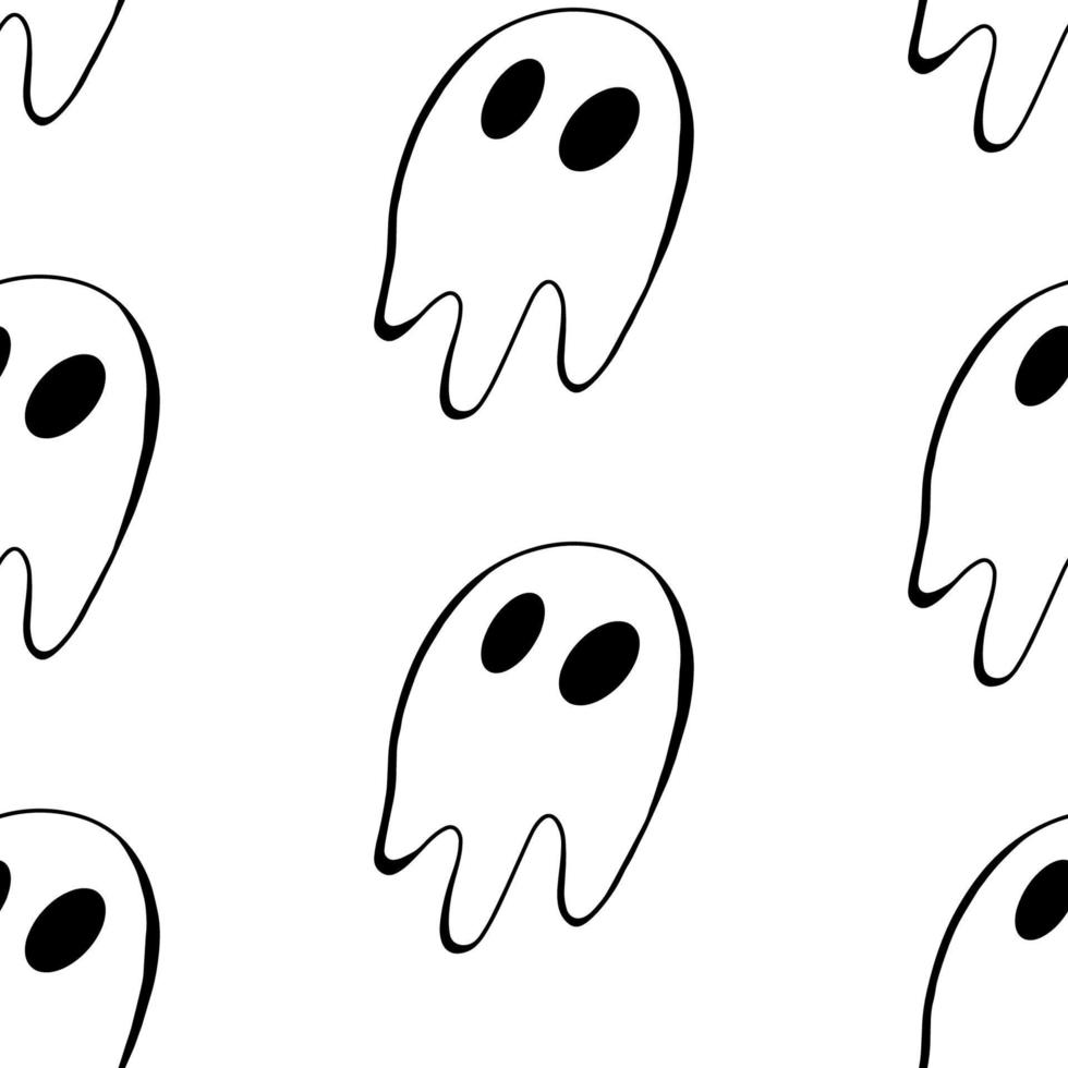 Vektor-Halloween-Geist Musterdesign isoliert auf weißem Hintergrund. lustige, niedliche illustration für saisonales design, textil, dekoration kinderspielzimmer oder grußkarte. handgezeichnete drucke und gekritzel. vektor