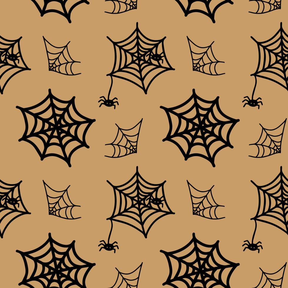 Vektor Halloween Musterdesign Spinnennetz Cliparts isoliert auf blauem Hintergrund. lustige, niedliche illustration für saisonales design, textil, dekoration kinderspielzimmer oder grußkarte. handgezeichnete Kunst.