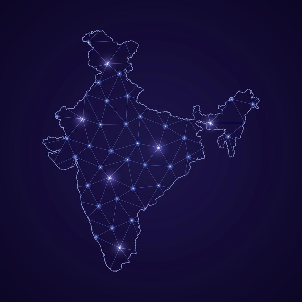 digitale Netzwerkkarte von Indien. abstrakte verbindungslinie und punkt vektor