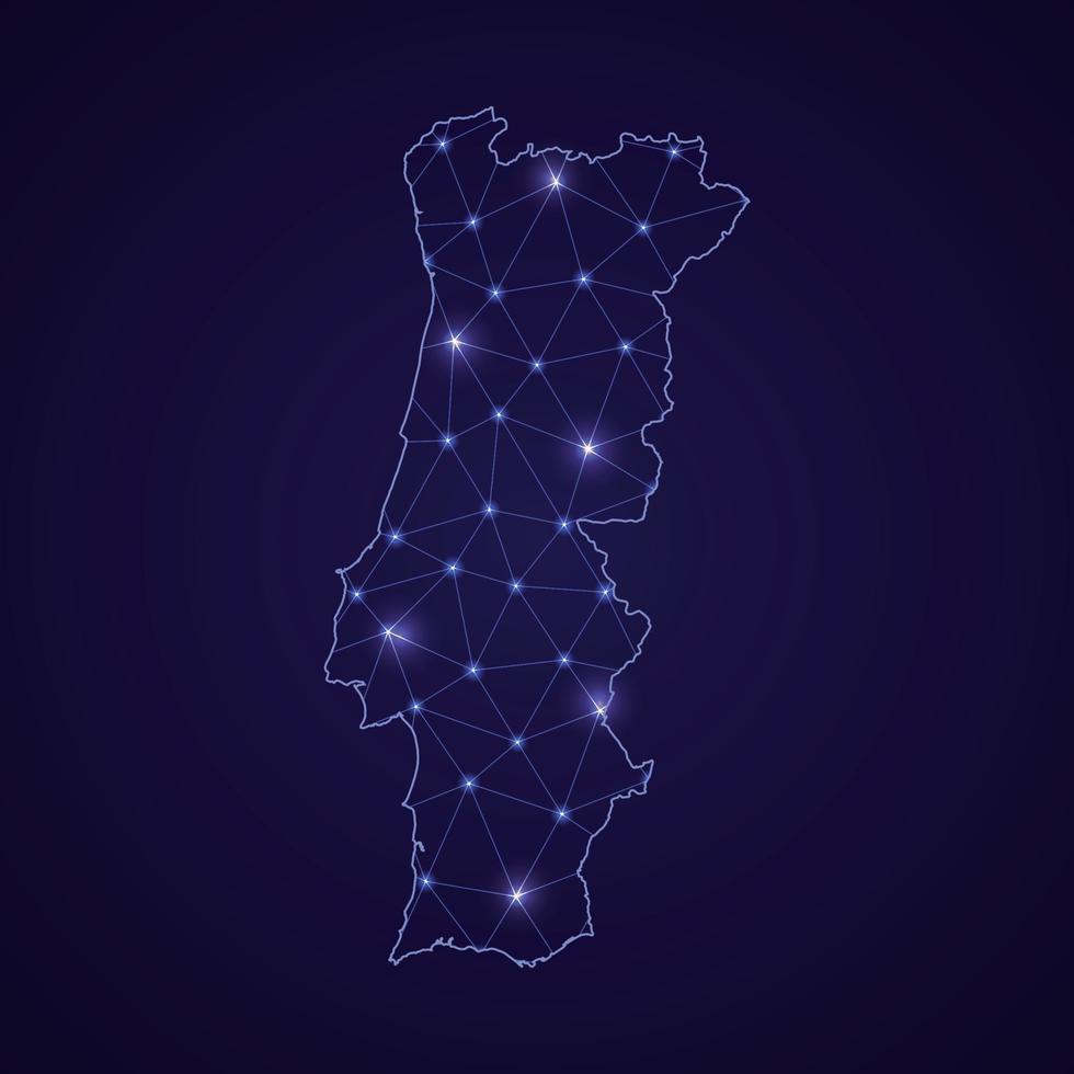 digital nätverk Karta av portugal. abstrakt ansluta linje och punkt vektor