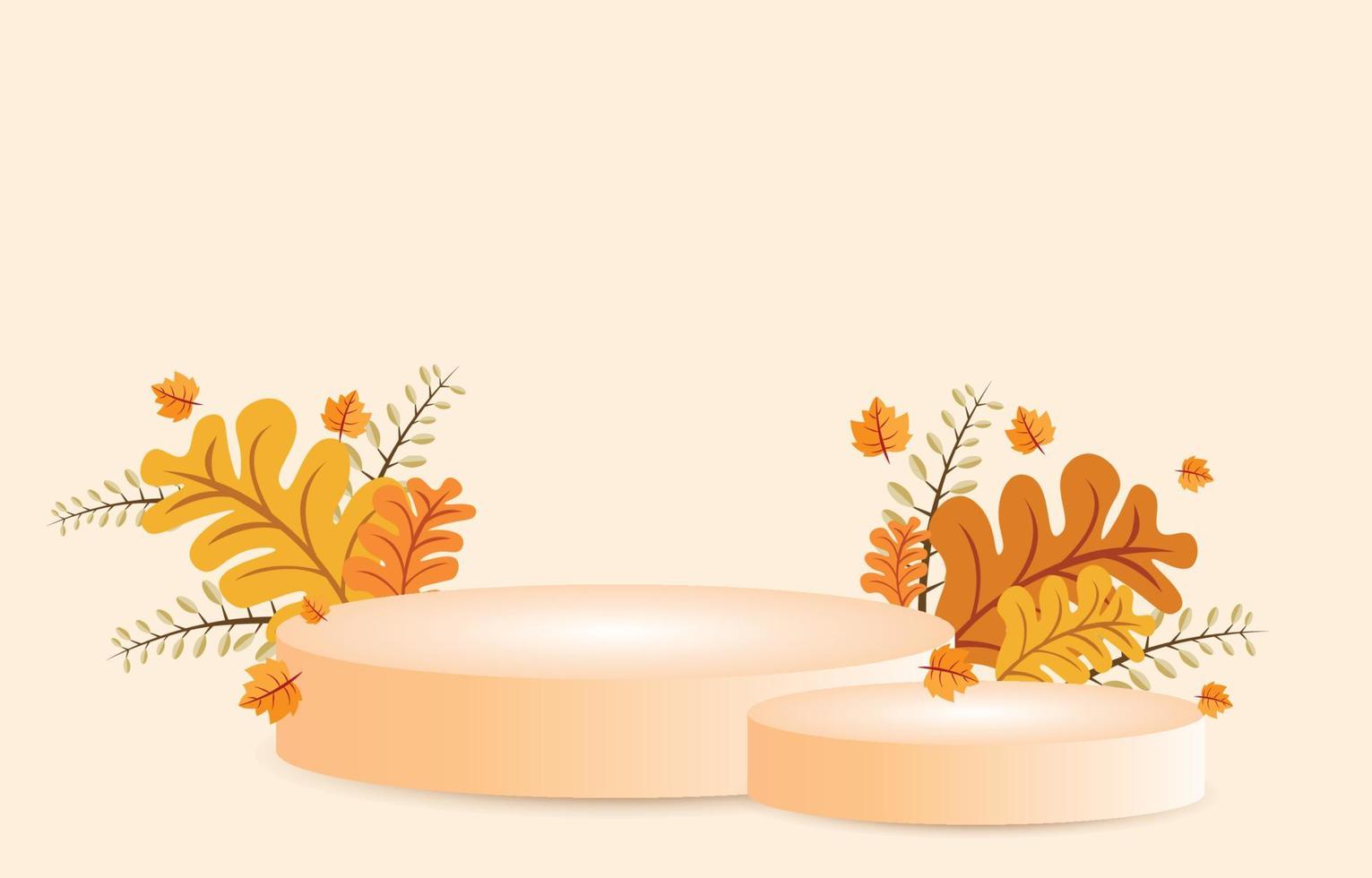 braunes zylindrisches Podium mit Blättern verziert. Herbstkonzept. hintergrund für die gestaltung von verkäufen oder werbung für herbstfestprodukte. Vektor-Illustration vektor