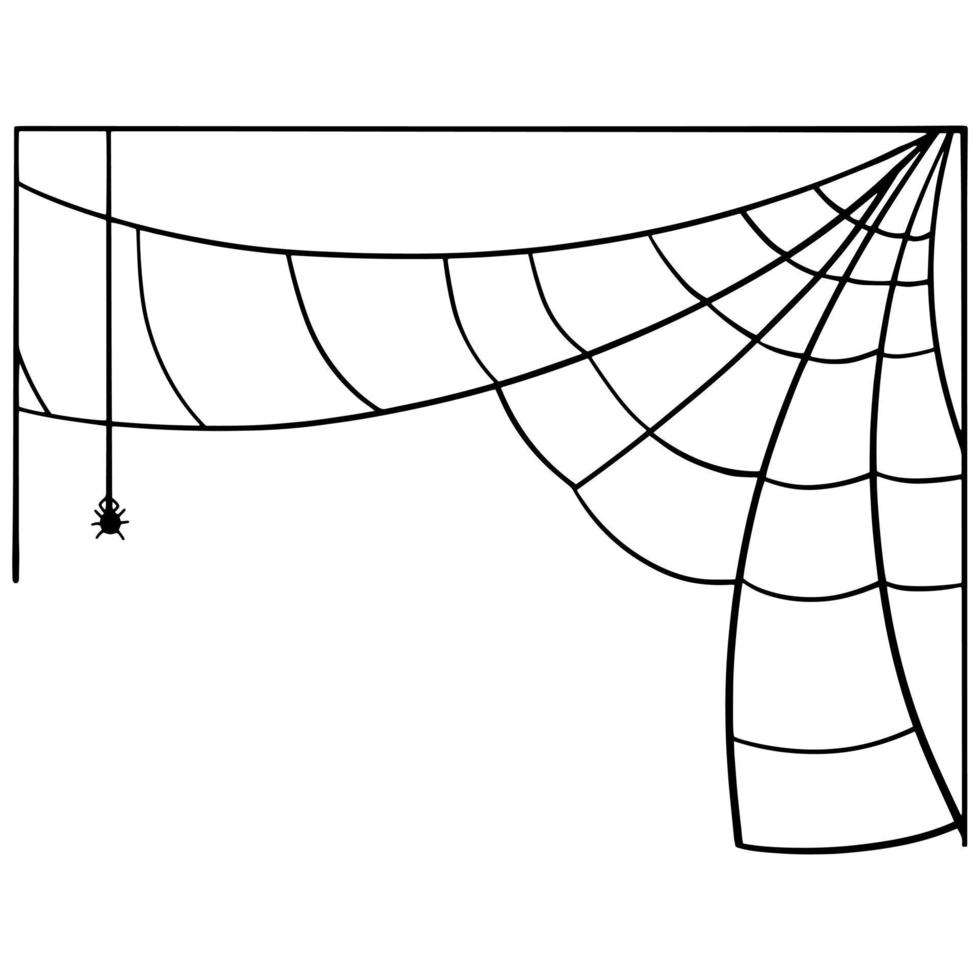 quadratischer Rahmen, schwarzes Spinnennetz mit einer kleinen Spinne, Halloween, Vektorillustration auf weißem Hintergrund vektor